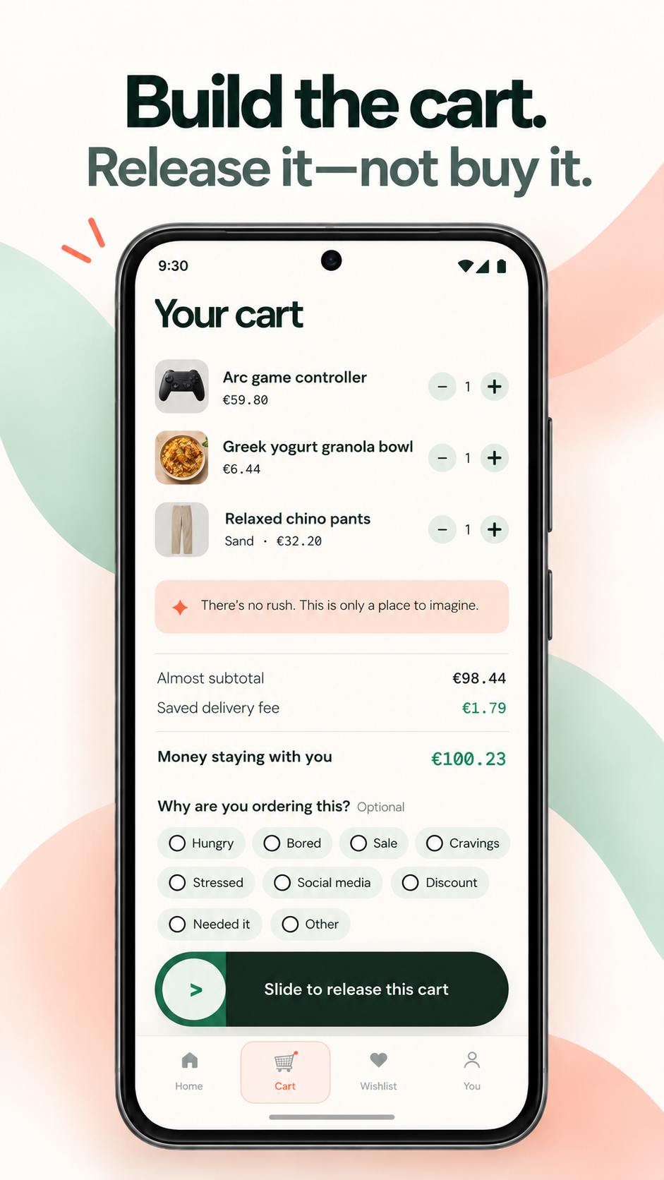 Cart screenshot: Build the cart. Release it—not buy it.