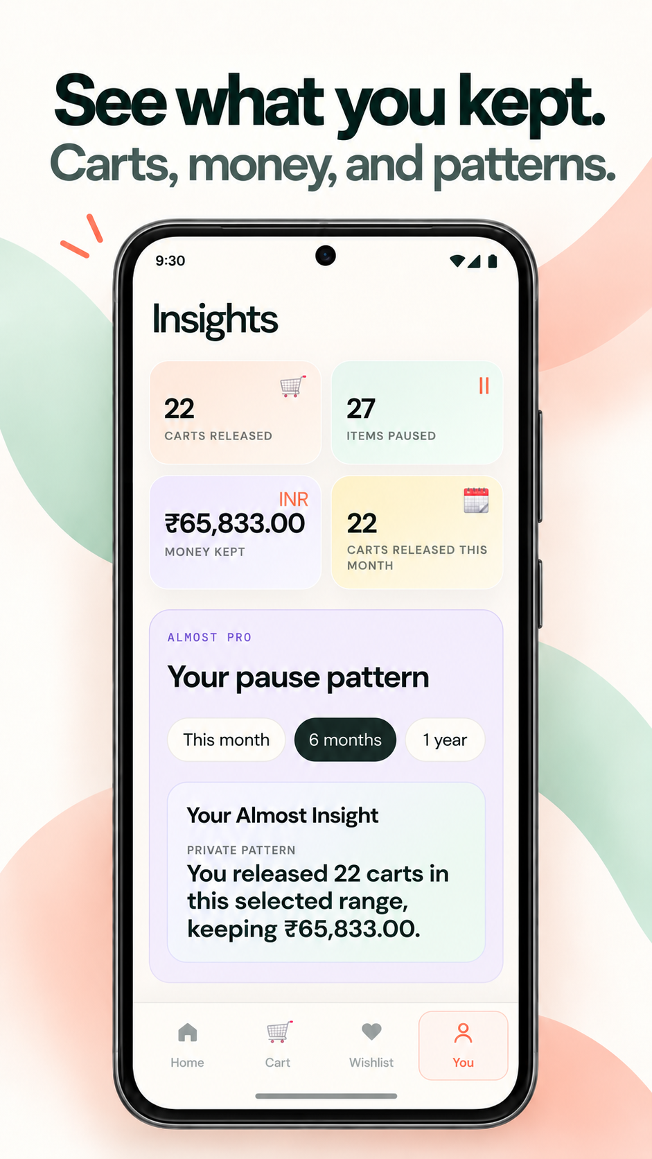 Insights screenshot showing released carts, paused items and simulated money-kept totals